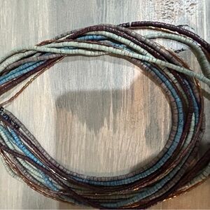 20 inch multi strand necklace , blues greens and browns